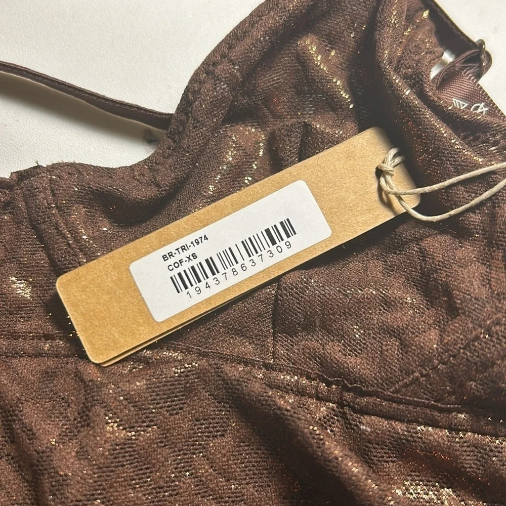 NWT SKIMS LOGO (B17) FOIL MESH SKIMPY TRIANGLE BRALETTE IN COFFEE XS - Picture 4 of 4